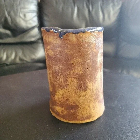 Anspach Signed Studio Pottery Vase – Sculptural Corset Design Handcrafted UNIQUE